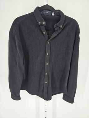 Asos Designs Mens Sz M Fleece Shacket Black Fleece Button Up Chicago Embroidered